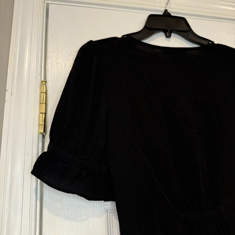Madewell Black Fitted Button Down Blouse Ruffled Puff Sleeve Black Dressy Size 0